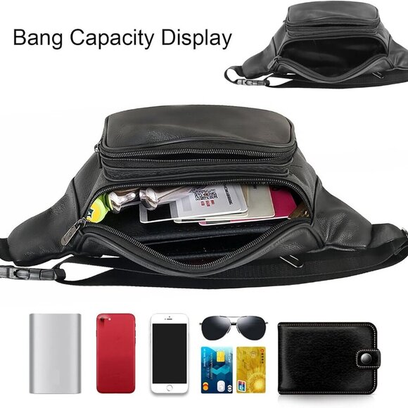 Leather Fanny Pack Travel Waist Bag 7 Pockets Waist Pack.Suitable for Outdoor Mo - Picture 4 of 9